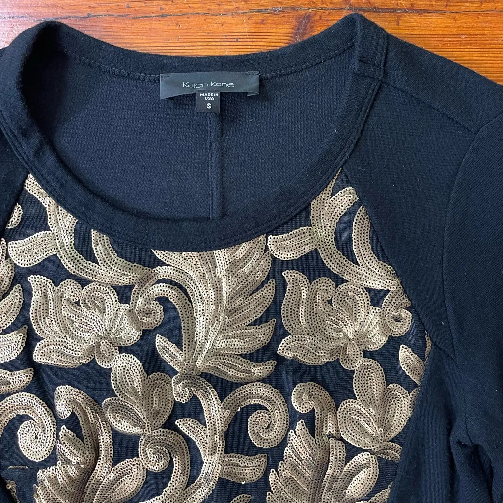 Karen Kane Gold Sequined Front Black Bodycon Stretch Dress ~ Size Small 💛🍄 - Image 5