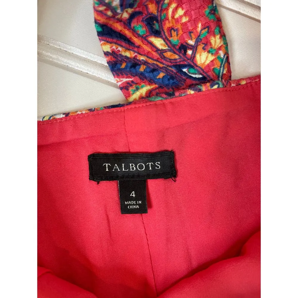 Talbots Bonaire Paisley Textured Sheath Dress Tie Open Back Sleeveless Size 4 - Image 7