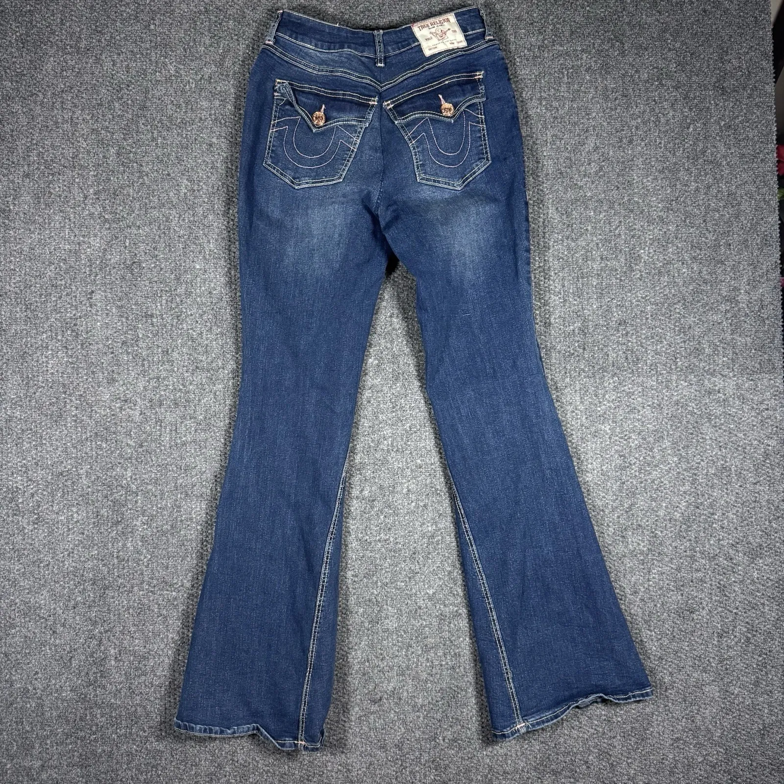 True Religion Joey Mid Rise Flare Jeans Womens 27 (27x32) Blue Flap Pocket Denim - Image 3