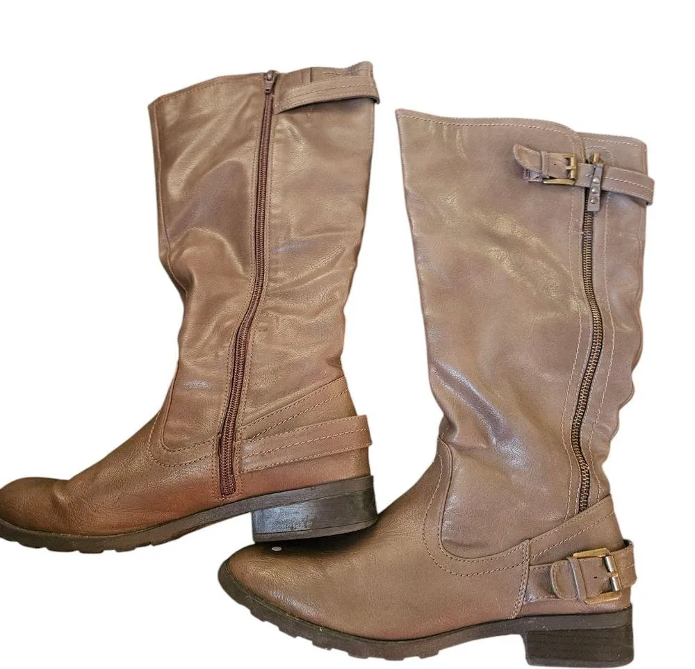 White Mountain Tall Stylish Brown Leather Women's Boots Size 8.5 M - Image 2