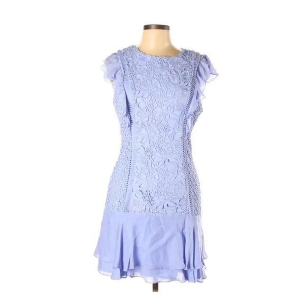 Parker Bennett Ruffle Mini Dress Size 10 Blue Crochet Floral Lace Cap Sleeve New - Image 2