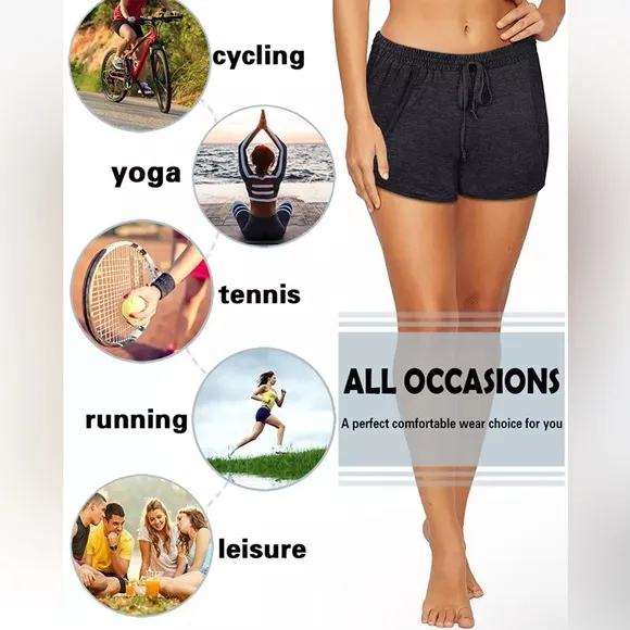 Blevonh Women Yoga Running Shorts 2 in 1 Workout Athletic Shorts with Pockets Black - Image 2