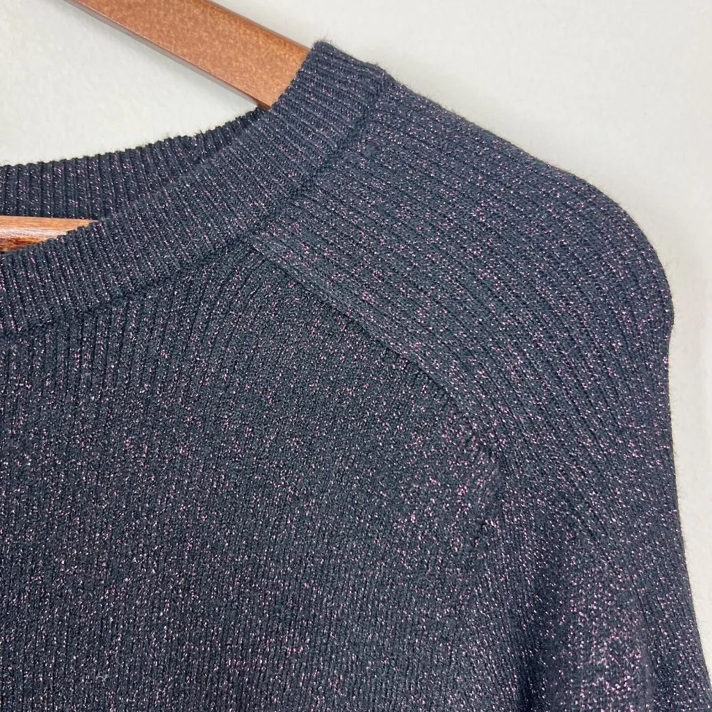 Express Sweater Womens Large‎ Black Pink Metallic Ribbed Knit Balloon Sleeve NEW - Image 4