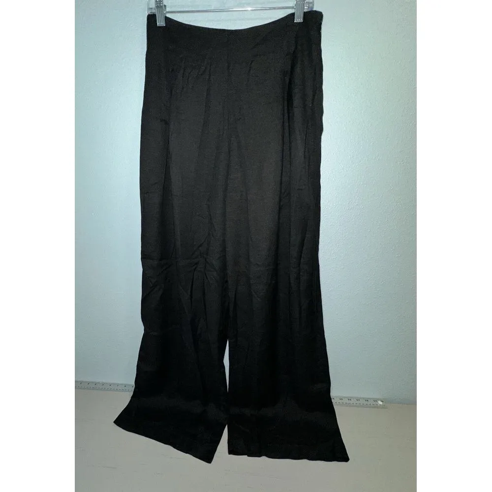NWOT Jason Wu Black Pleated High‎ Rise Wide Leg Linen Blend Pants Size 4 - Image 2