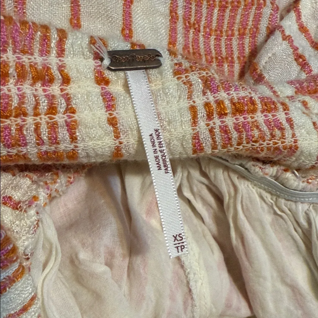 Free People She Will Be Loved Cream and Pink Striped Ruffle Shorts - Image 9