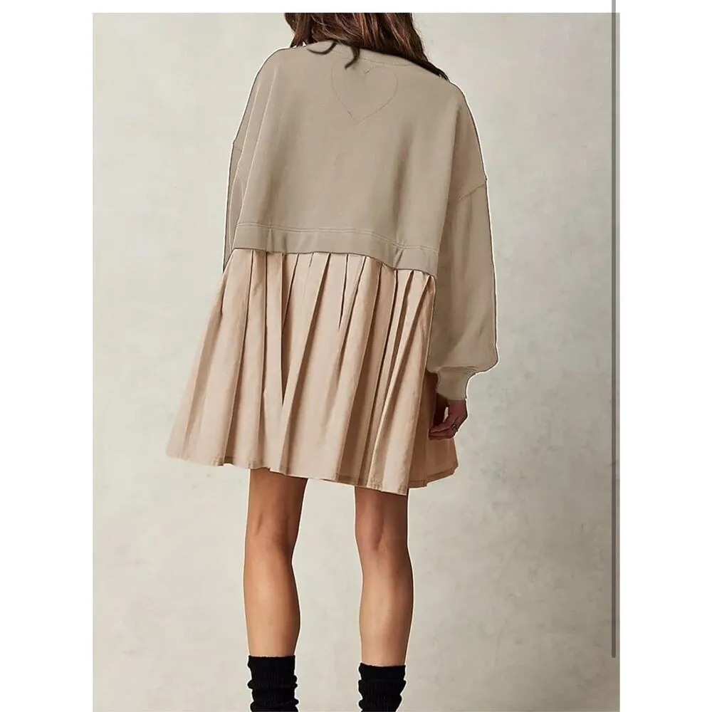 NEW Crew Neck Pullover Oversized Sweatshirt Mini Dress L Tan Size L - Image 6