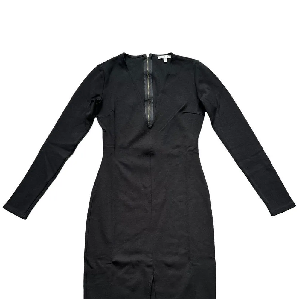 🔃Charlotte Russe Black Long Sleeve Bodycon Front Split Midi Dress - Image 3