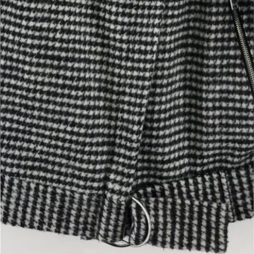 TOPSHOP B/W Houndstooth Wool Blend Pea Coat w Belted Collar & Hem Zipper Pockets - Image 10