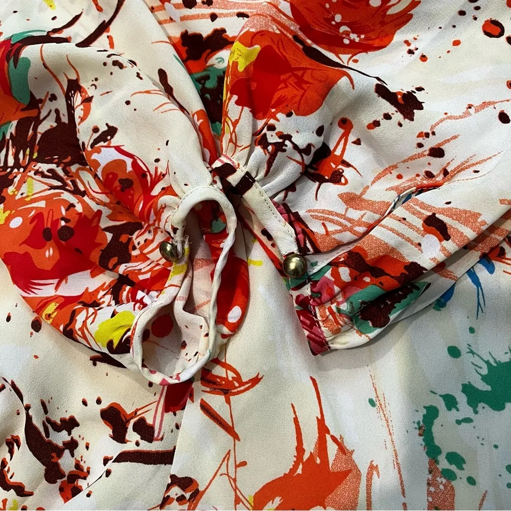 Ark & Co. Paint Splatter Print Cut Out Open Back Long Sleeve Shorts Romper, Sz M - Image 11