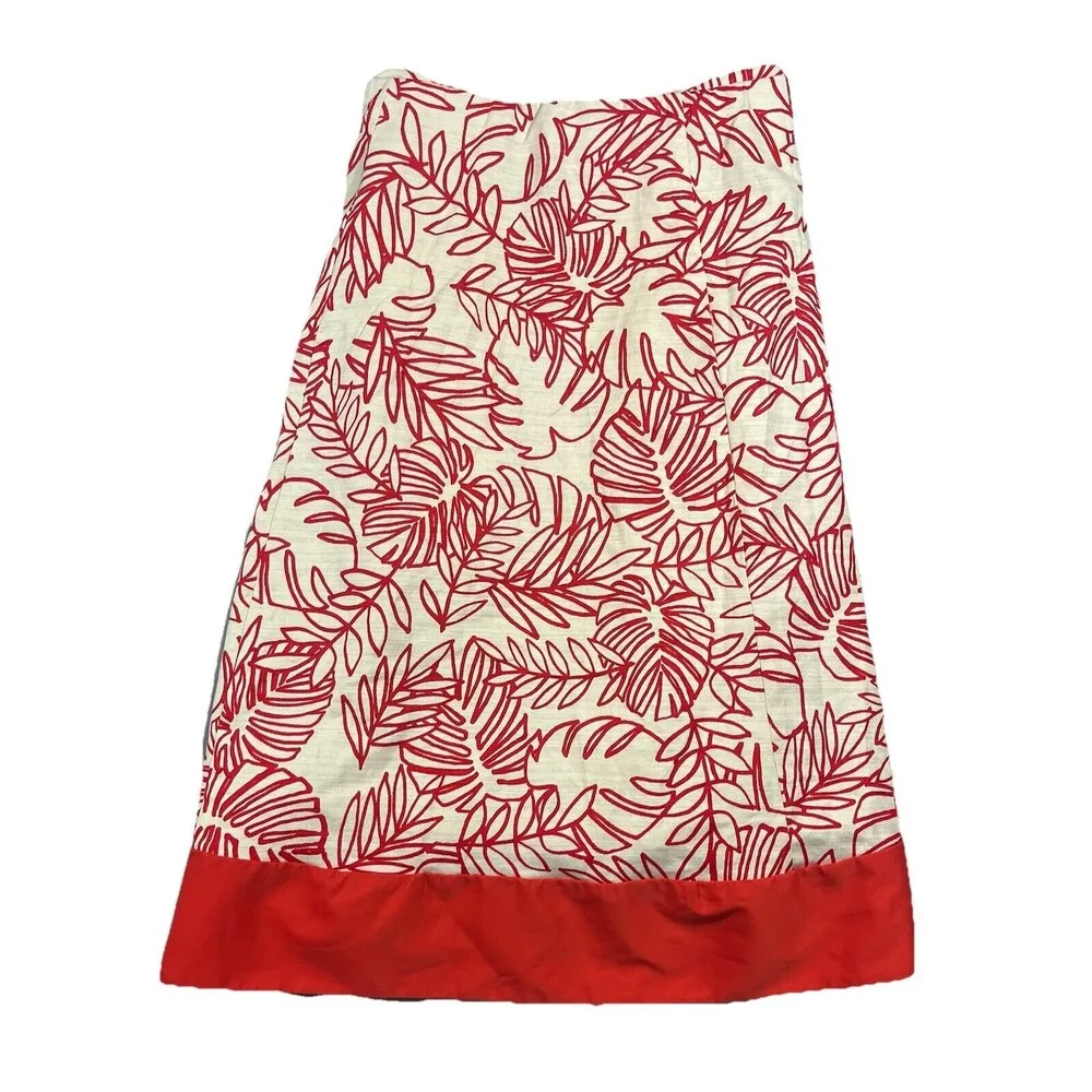 Lane Bryant Linen Leaf Print Pleated Skirt Pockets Swing A-Line Plus 28 NWT - Image 3