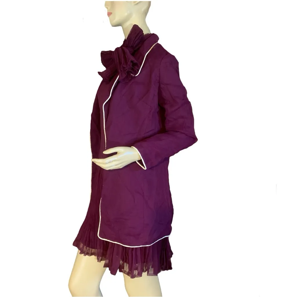 MR. MORT PURPLE & CREAM PLEATED MINI DRESS & JACKET 1970’S MATCHING SET (M) Size M - Image 3