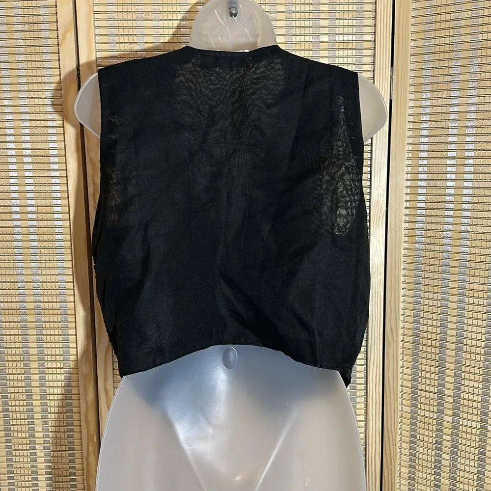 Vintage Cee Cee 1990s Y2K Black Sequin Sparkle Silk Cropped Vest Small - Image 12