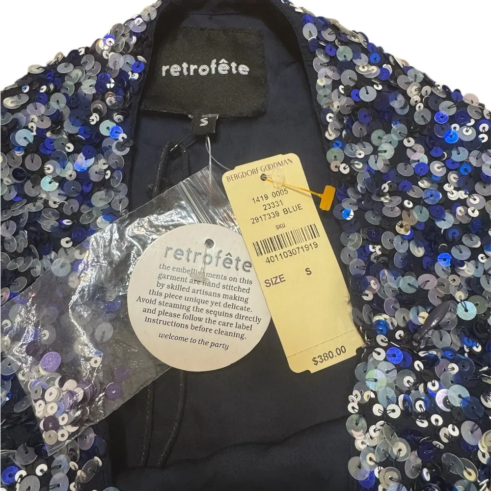 Retrofête Sequin Mini Skirt Blue Small | NWT | $380 Retail - Image 6