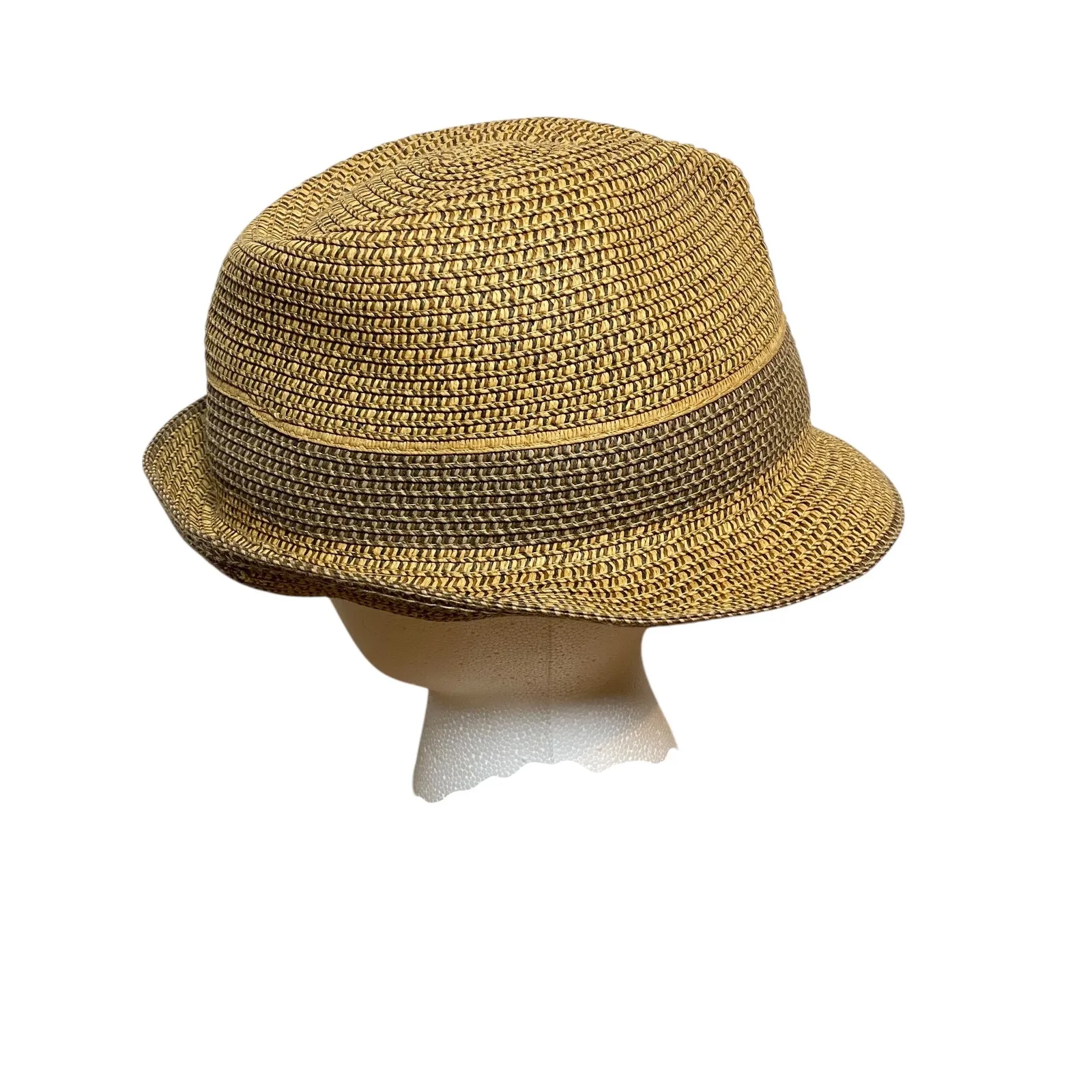 David and Young Straw Fedora Hat Women's One Size Paper‎ Banded Resort Vacation Tan - Image 2