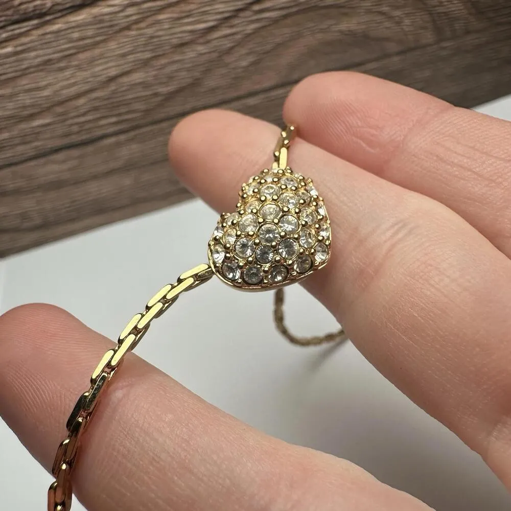 Swarovski Crystal Signed Pave Heart Gold Tone Clear Necklace 16 3/4 Inch - Image 9