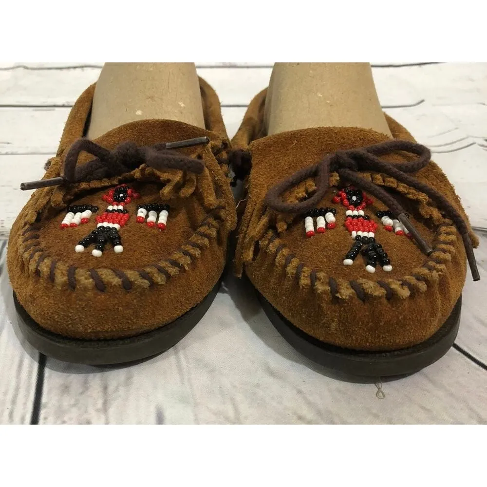Minnetonka  Moccasins Thunderbird Boat Moc Brown beaded size 8.5 - Image 5