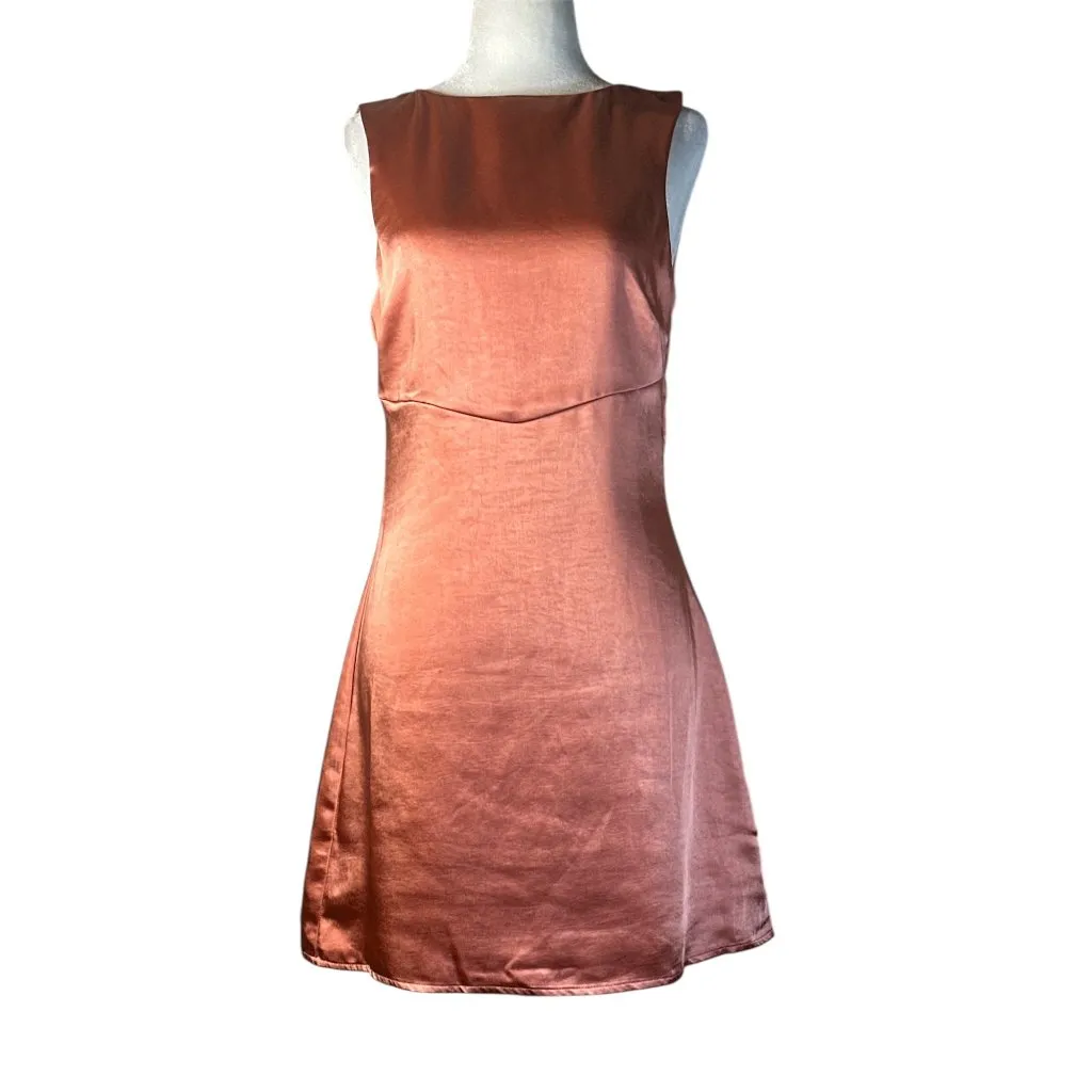 More To Come Bianca Open Back Dress in Blush Small New Womens Satin Mini Orange - Image 4