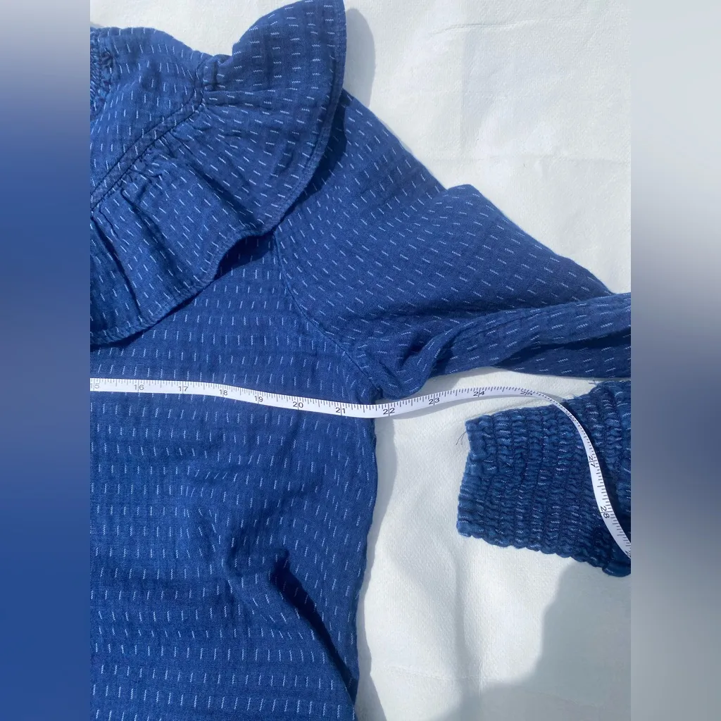 LOFT Dobby Blue Ruffled Cuffed Sleeve Blouse Size L - Image 7