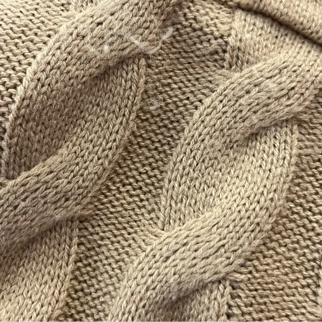 MEROKEETY Cable Knit Cardigan Longline Button Front Tan L - Image 4