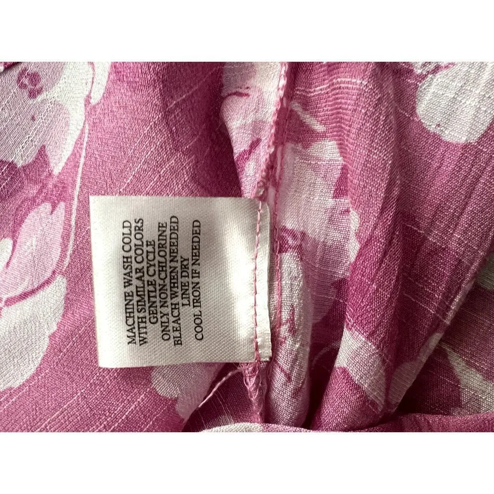 Como Vintage size large blouse cap sleeves pink & white floral tie at neckline - Image 9