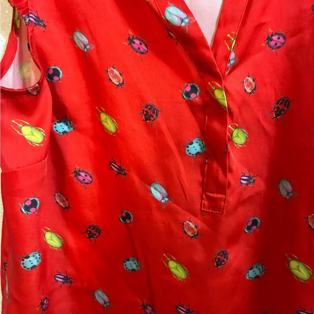 Talbots Red Sleeveless Top with Colorful Bug Pattern - Image 4