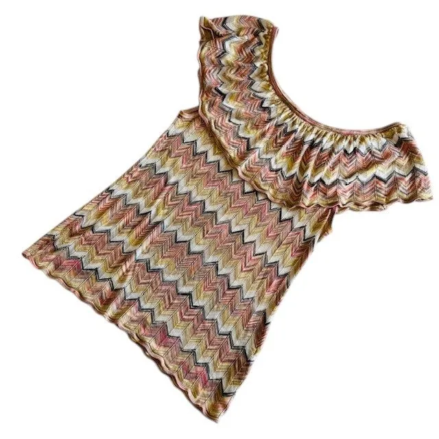 White House Black Market Knit Top Chevron Ruffle Sleeveless‎ Multicolor Size M - Image 3