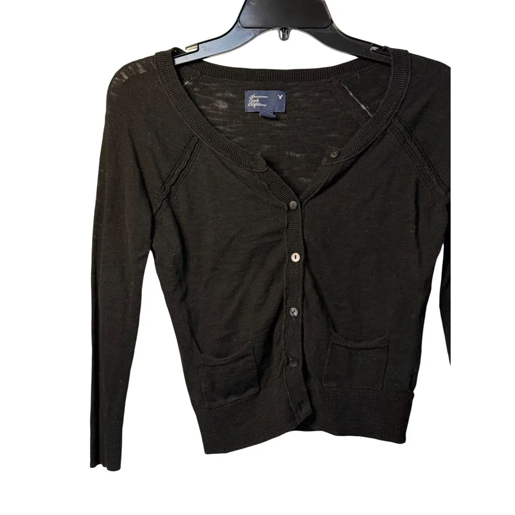 VTG Y2K American Eagle XS Women’s Black Soft Knit Cardigan Sweater Casual Layer - Image 3