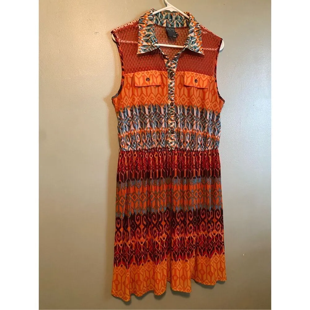 Gabby Skye Orange & Blue Printed Sleeveless Fit & Flare Mini Dress 12 - Image 2