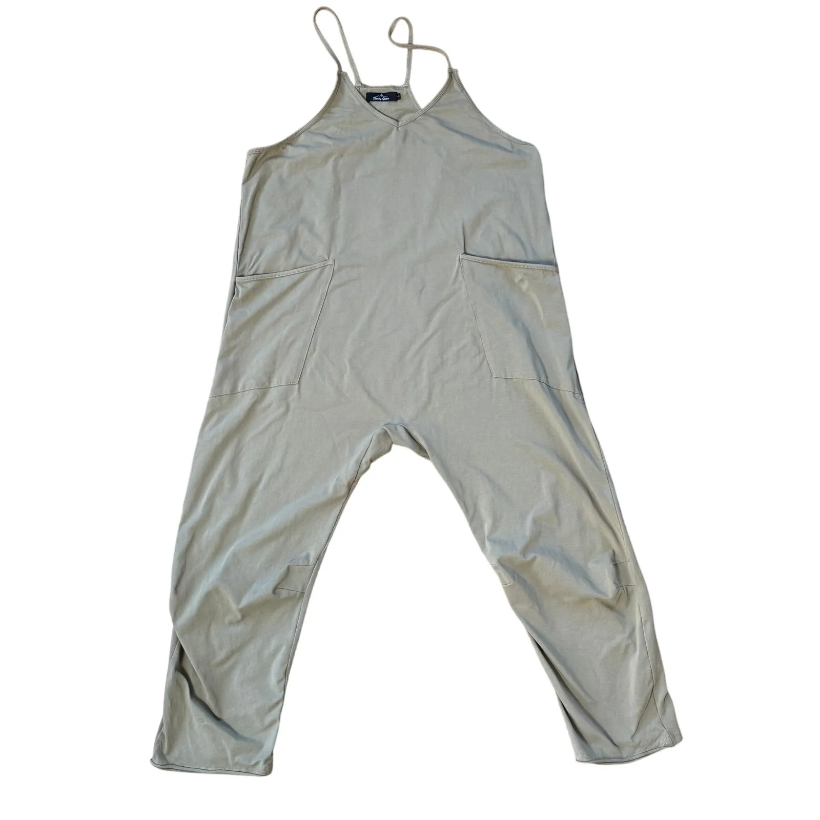 Trendy Queen Barrel Leg Jumpsuit SZ L Green Jersey Knit Stretch Comfort Size L - Image 2