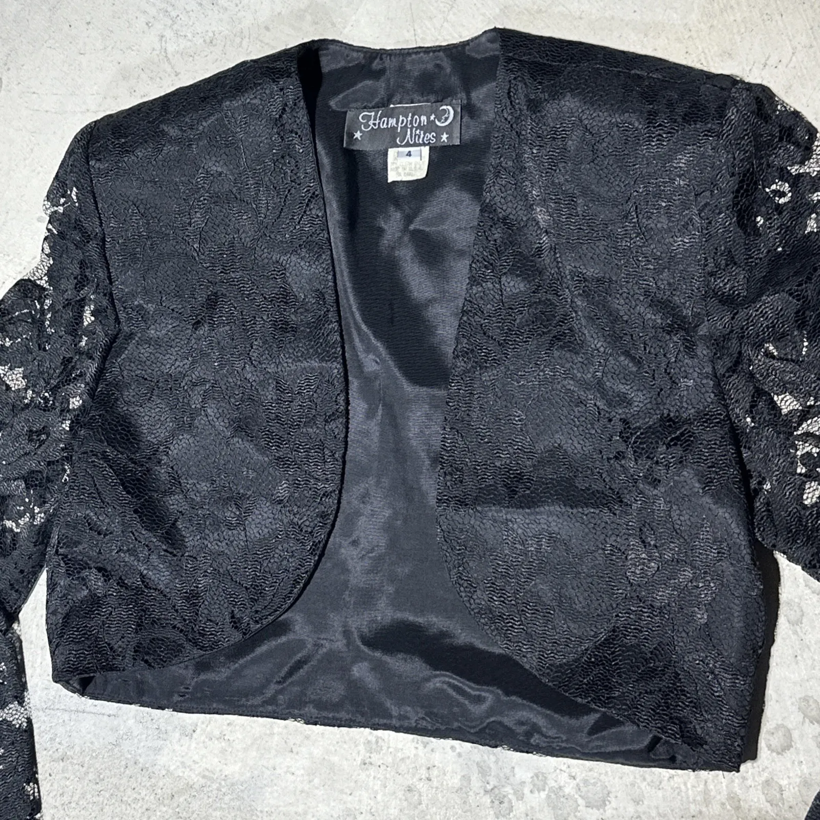 Size 4 HAMPTON NITES Black Lace Blouse VINTAGE Sexy Lingerie Top Blazer - Image 3