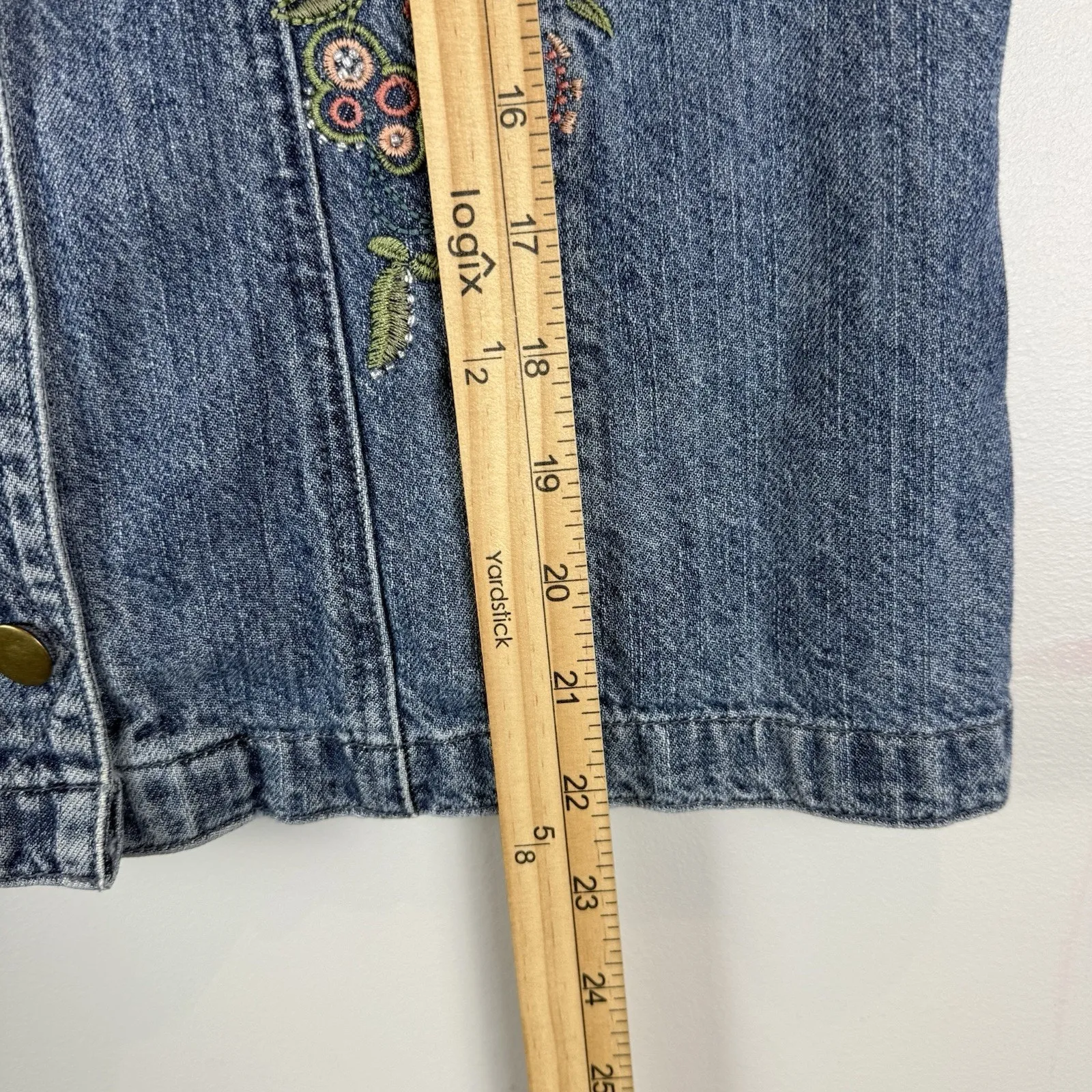 Christopher Banks Denim Boho Vest M Blue Embroidered Collared Eclectic Western - Image 9