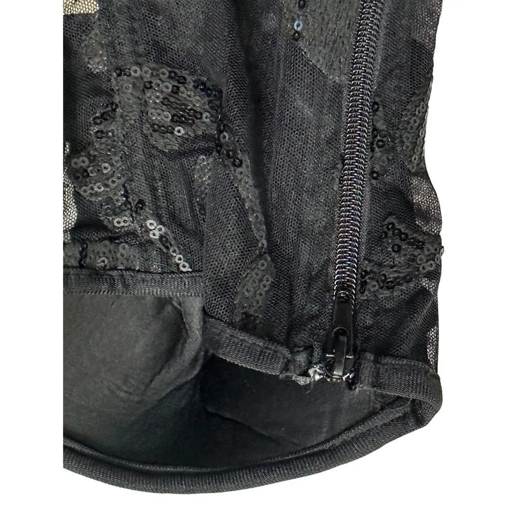 NWT Love J Black Sequin Corset Top Women's Medium Polyester‎ Spandex Solid - Image 6