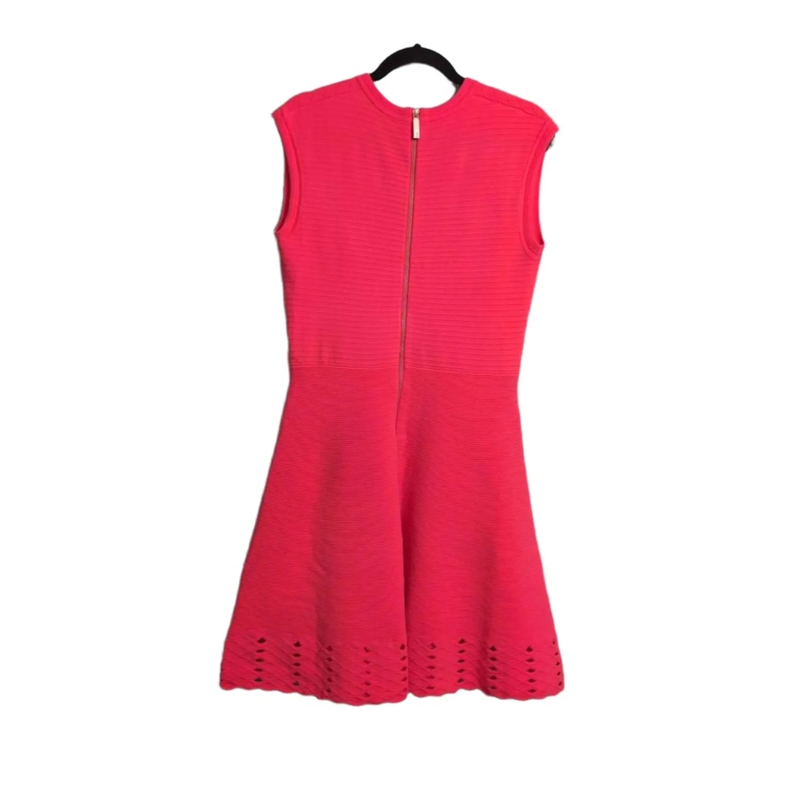 Ted Baker Mid Orange Zaralie Jacquard Skater Dress Sleeveless Scallop Flare 8 L - Image 4