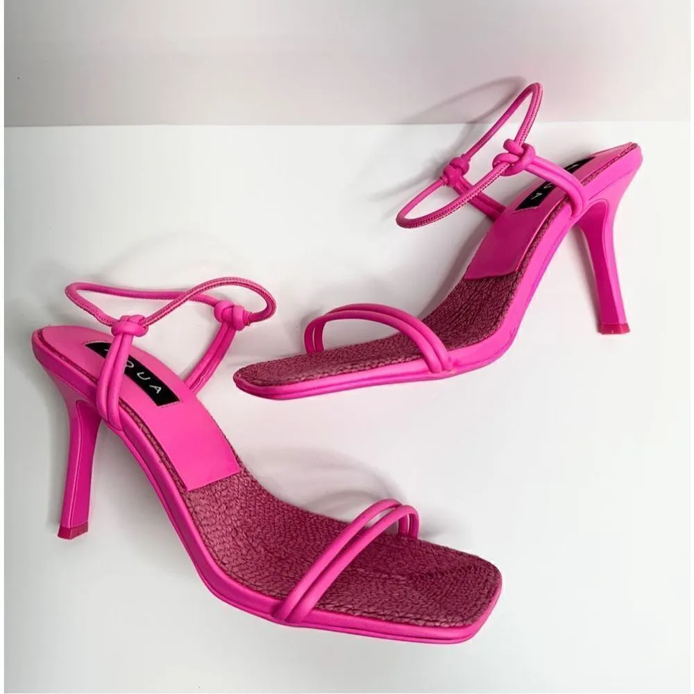 AQUA Sandals Womens Size 8 Square Toe Pink Raffia Detail Slip On Heel NEW - Image 5