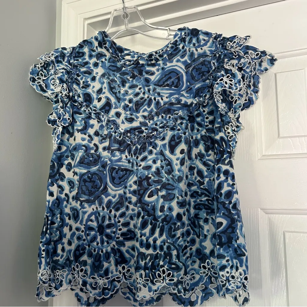 House of Harlow Blue and White Floral Paisley Flutter Eyelet Skirt Set Size undefined - Image 3