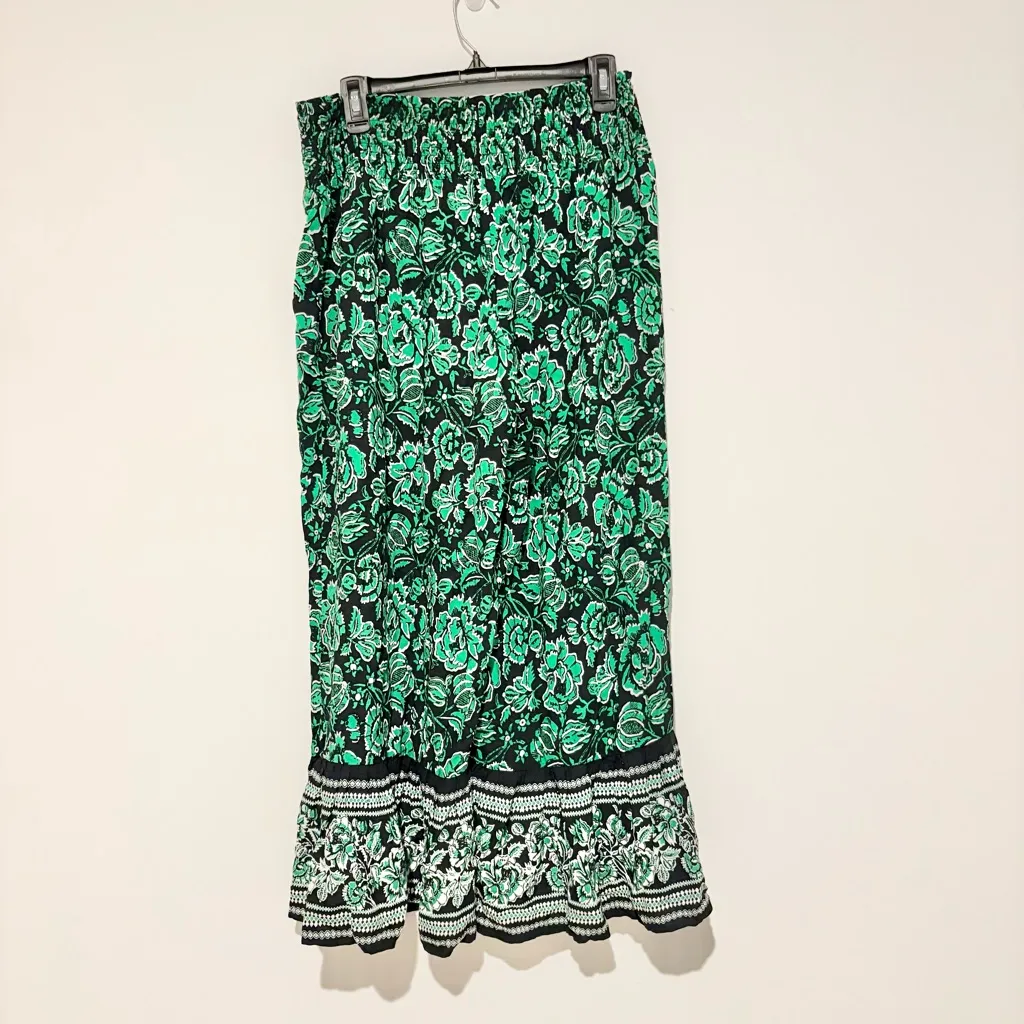 Cato Floral Tassel Hi Rise Wide Leg Palazzo Pull On Pants‎ Green Black Medium - Image 2