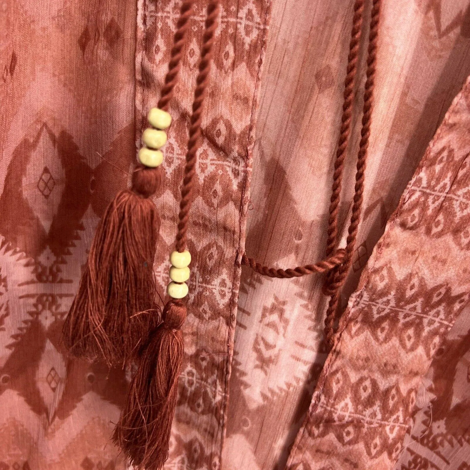 Steve Madden Tie Front Sheer Patterned Kimono Terracotta One‎ Size New - Image 3