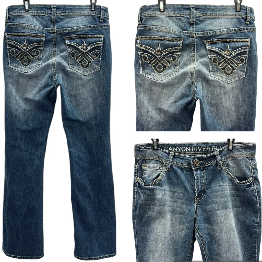 Canyon River Blues Bootcut Western Button Flap Embroidered Rhinestone Jeans 31 - Image 2