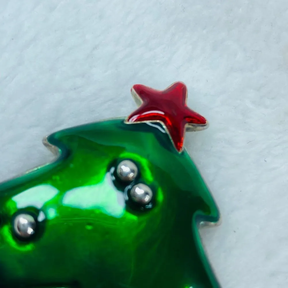 Christmas Tree Jewelry Pin Brooch or Pendant Marked MJ on Back Colorful Metal - Image 13