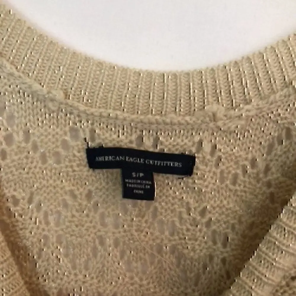 NEW NWT AMERICAN EAGLE Beige Cream Silver Metallic Knit WOOL Open Weave Sweater - Image 5