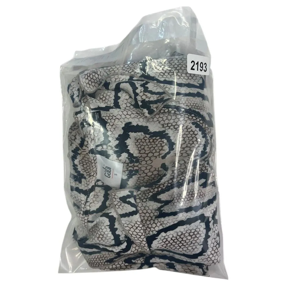 Cabi Top Womens Small Brown Black Sheer Snake Python Long Sleeve Ruffle Mob Wife - Image 10