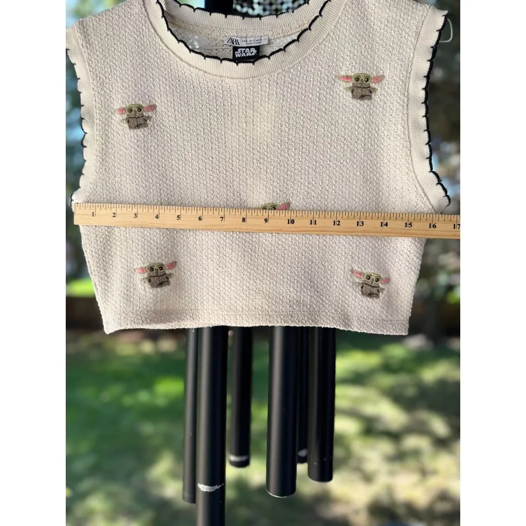 Star Wars x Zara  Crochet Cropped Vest Size S Cream Knit Yoda Cotton Blend Chic - Image 3
