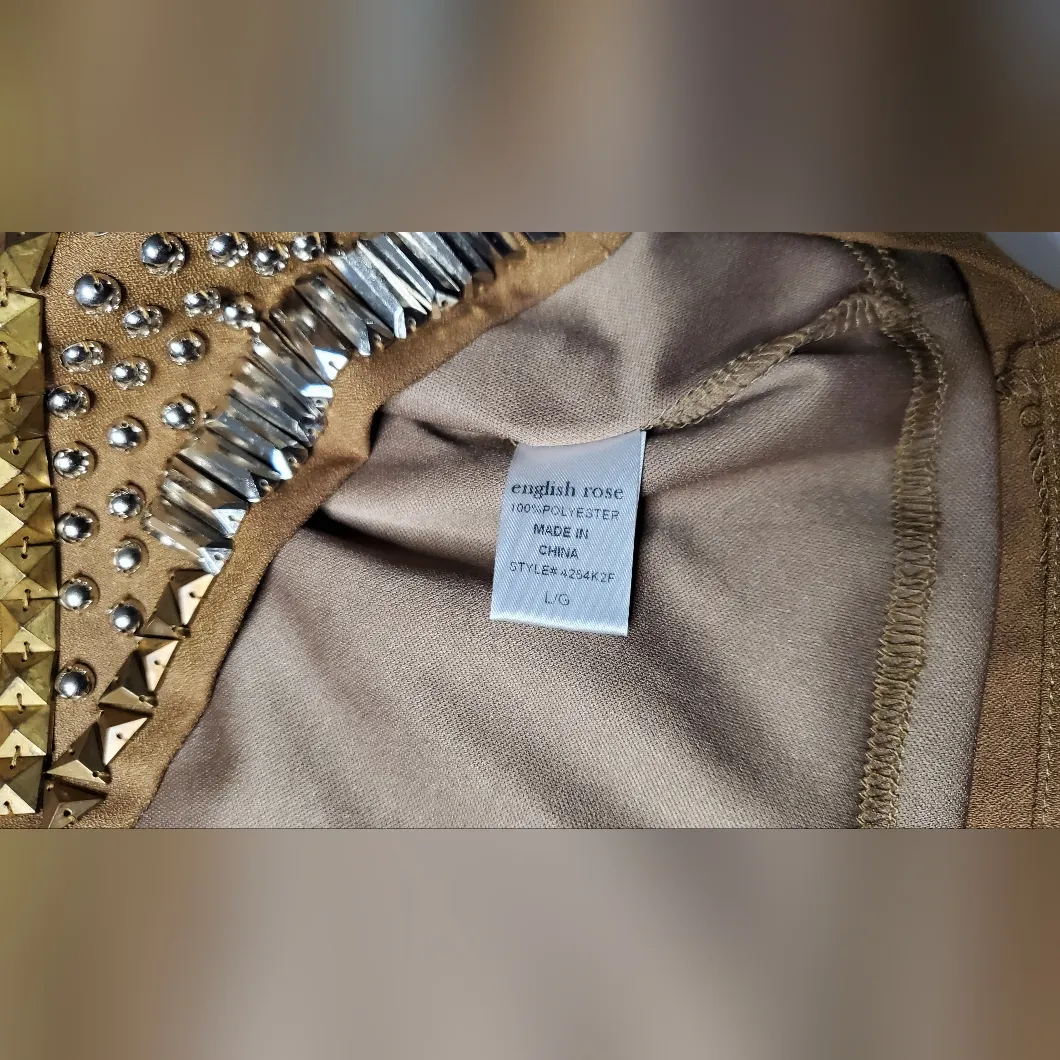 English Rose  Tan Studded Mini Skirt Size:L - Image 6