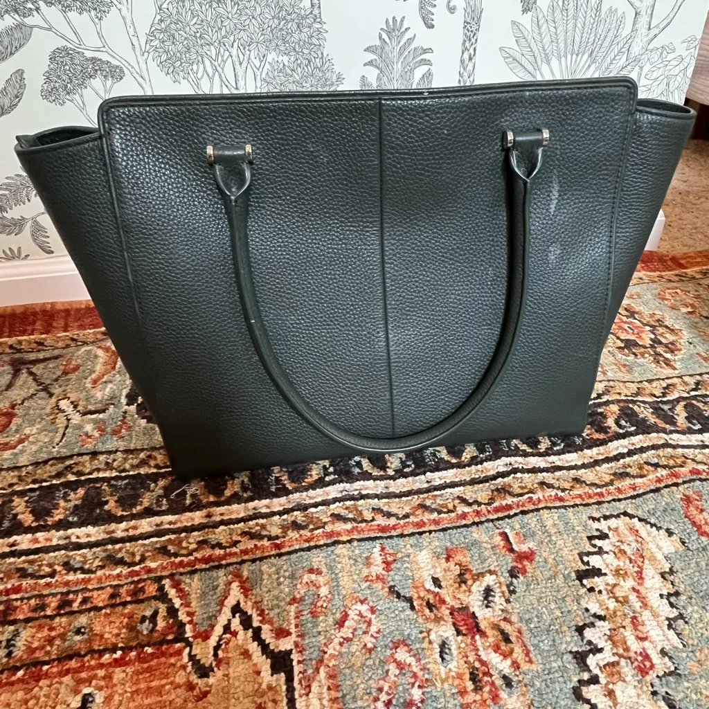 Kate Spade Allyn pebbled green Leather Tote large bag  gold hardware pink lining - Image 6