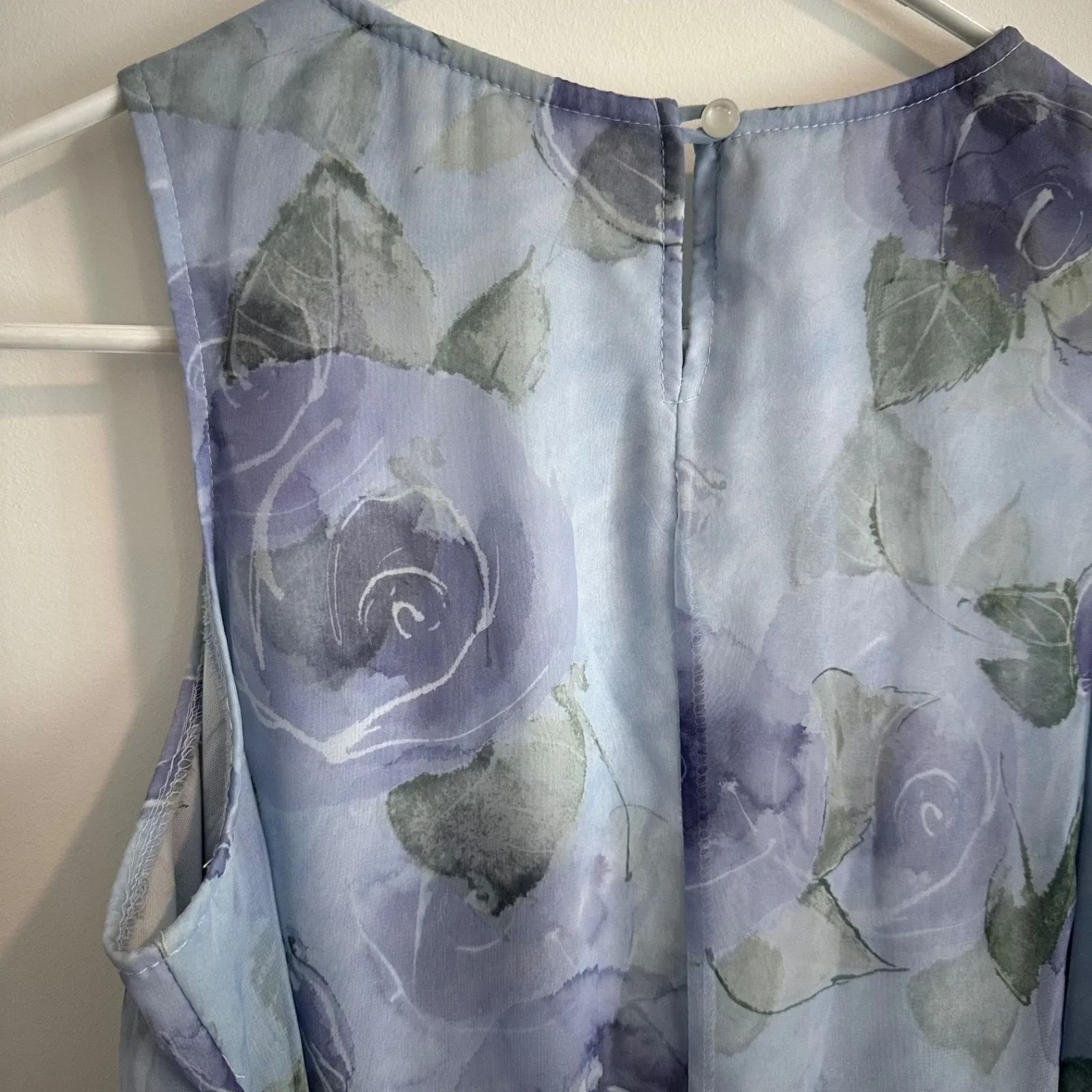 Vintage 90's City Triangles Blue Floral Maxi Dress Women's Medium Sleeveless - Image 7