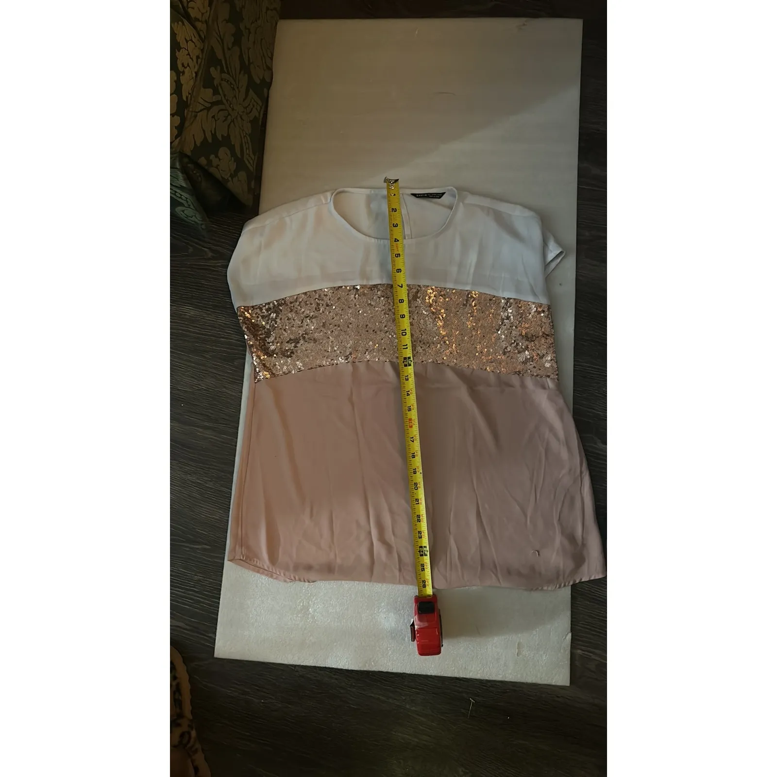 SHEIN Pink Sequin ColorBlock Glitter T-Shirt  L Casual Twee Rainbowcore Festival - Image 8