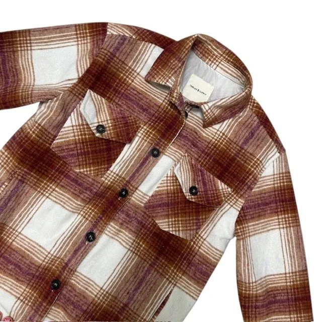Thread & Supply Womens Plaid Shacket Shirt Jacket Brown White Overshirt Sz Small - Image 4