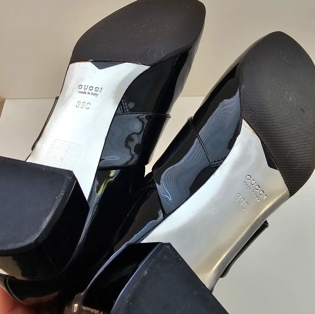 Gucci Black Patent Leather Buckle Combat Boots Size 39 With Anti Slip Sole - Image 8
