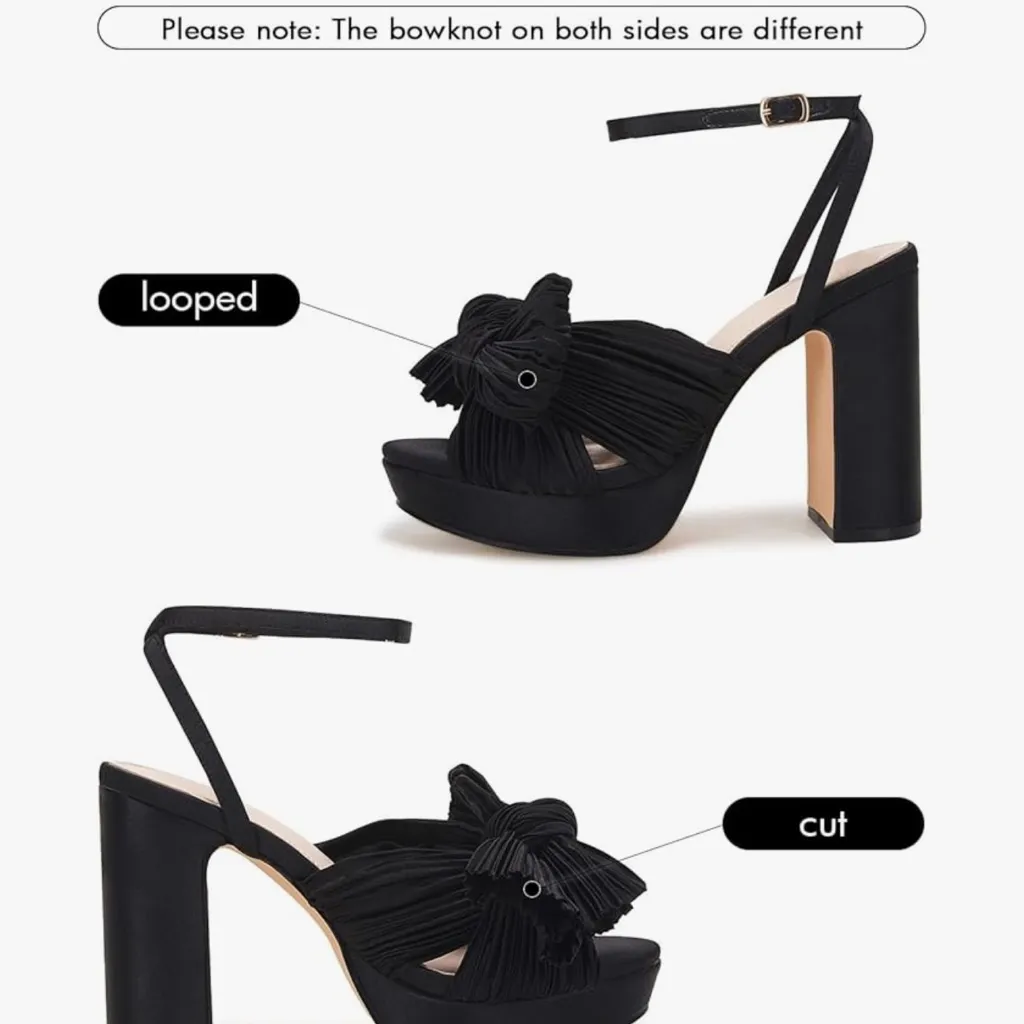Black Pleated Bow Platform Open Toe Sandals Size 6 - Image 9