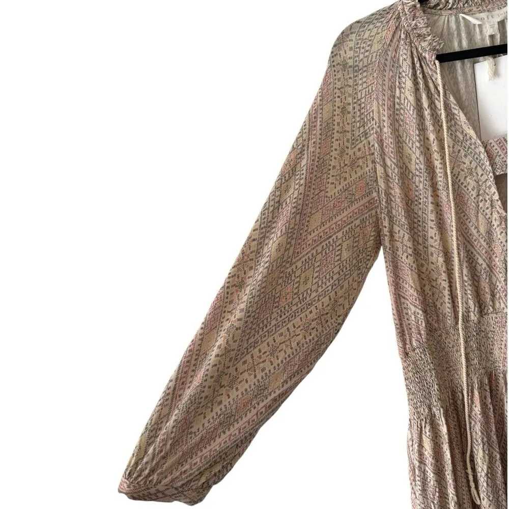 NWT Soft Joie Suki Long Sleeve Geo Print Smocked Waist Pullover Mini Dress Large Tan - Image 8